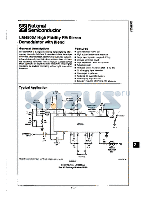 LM4500A datasheet - LM4500A High Fidelity FM Stereo Demodulator with Blend