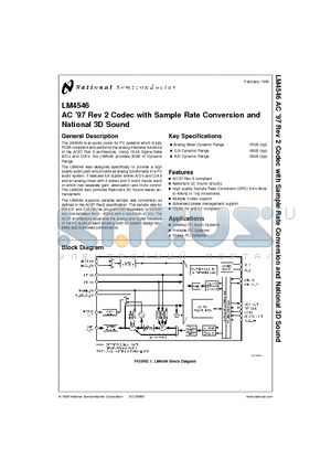 LM4546VH datasheet - AC 97 Rev 2 Codec with Sample Rate Conversion and National 3D Sound