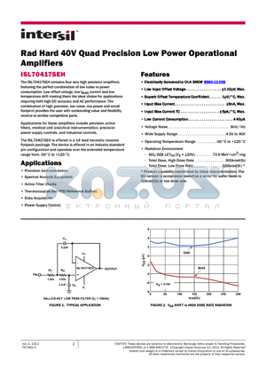 ISL70417SEHEVAL1Z datasheet - Rad Hard 40V Quad Precision Low Power Operational Amplifiers