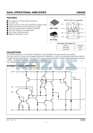 LM4558D datasheet - DUAL OPERATIONAL AMPLIFIERS