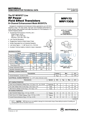MRF173CQ datasheet - N-CHANNEL BROADBAND RF POWER MOSFETs