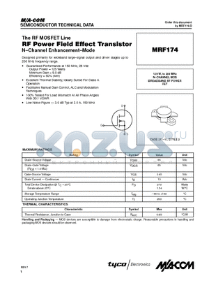 MRF174 datasheet - N-CHANNEL MOS BROADBAND RF POWER FET