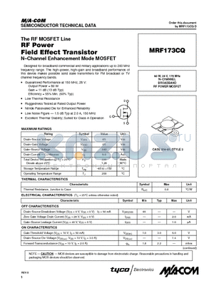 MRF173CQ datasheet - N-CHANNEL BROADBAND RF POWER MOSFET