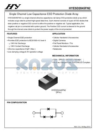 HYESD2045FN2 datasheet - Sigle Channel Low Capacitance ESD Protection Diode Array