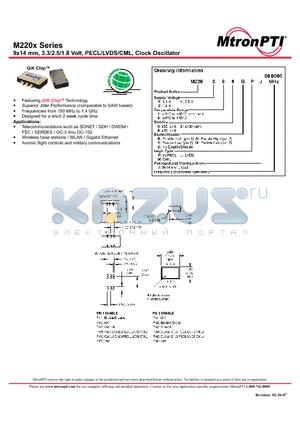 M220123MPJ datasheet - 9x14 mm, 3.3/2.5/1.8 Volt, PECL/LVDS/CML, Clock Oscillator
