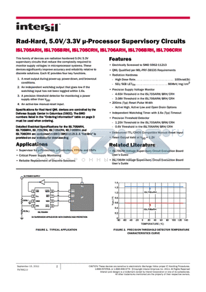 ISL705ARHX datasheet - Rad-Hard, 5.0V/3.3V l-Processor Supervisory Circuits