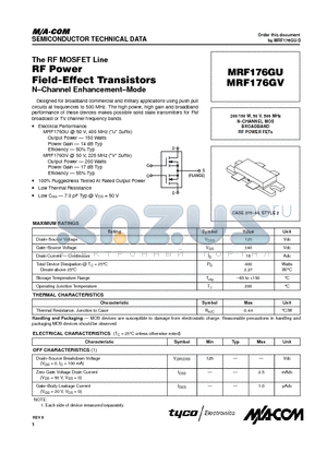 MRF175GU1111 datasheet - N-CHANNEL MOS BROADBAND RF POWER FETs