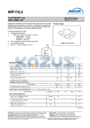 MRF175LU datasheet - The RF MOSFET Line 100W, 400MHz, 28V