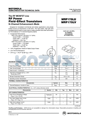 MRF175LU datasheet - N-CHANNEL BROADBAND RF POWER FETs