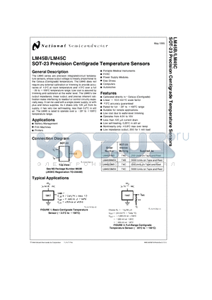 LM45CIM3 datasheet - SOT-23 Precision Centigrade Temperature Sensors