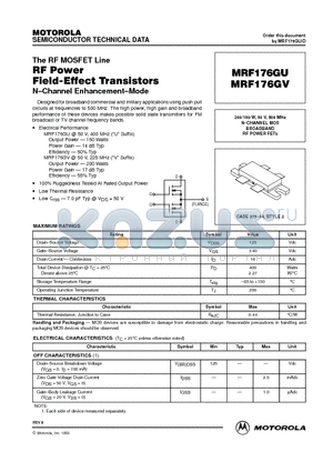 MRF176 datasheet - N-CHANNEL MOS BROADBAND RF POWER FETs