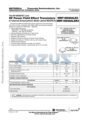 MRF18030ALSR3 datasheet - RF Power Field Effect Transistors