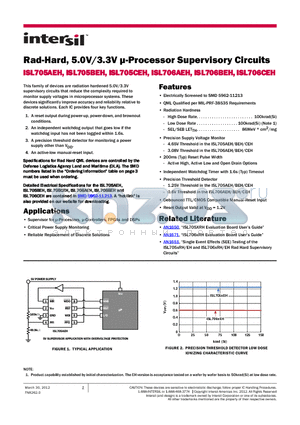 ISL706CRHF/PROTO datasheet - Rad-Hard, 5.0V/3.3V l-Processor Supervisory Circuits