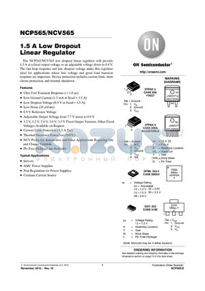 NCP565MNADJT2G datasheet - 1.5 A Low Dropout Linear Regulator