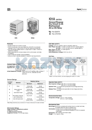 KHAS-11A12-120 datasheet - General Purpose Dry Circuit to 5A Multicontact AC or DC Relay