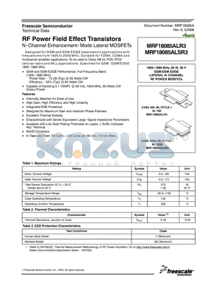 MRF18085ALSR3 datasheet - RF Power Field Effect Transistors