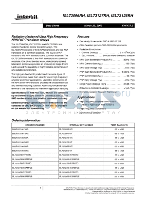 ISL73127RHF/PROTO datasheet - Radiation Hardened Ultra High Frequency NPN/PNP Transistor Arrays