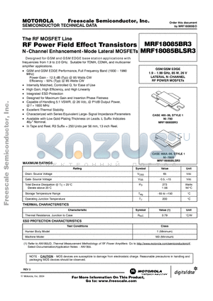 MRF18085B datasheet - RF Power Field Effect Transistors