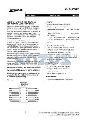 ISL7457SRH datasheet - Radiation Hardened, SEE Hardened, Non-Inverting, Quad CMOS Driver