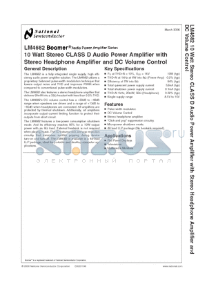 LM4682 datasheet - 10 Watt Stereo CLASS D Audio Power Amplifier with Stereo Headphone Amplifier and DC Volume Control
