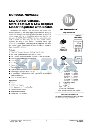 NCP5662 datasheet - Low Output Voltage, Ultra−Fast 2.0 A Low Dropout Linear Regulator with Enable