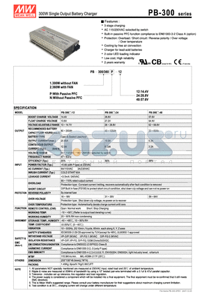 PB300N-24 datasheet - 300W Single Output Battery Charger