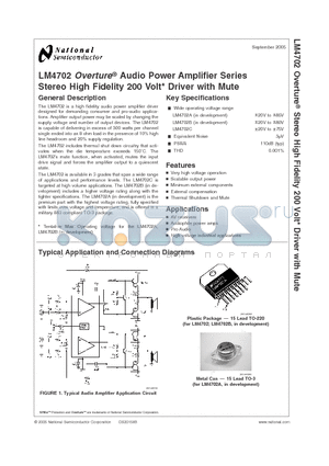 LM4702C datasheet - LM4702 Overture Audio Power Amplifier Series Stereo High Fidelity 200 Volt* Driver with Mute