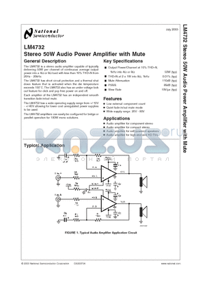 LM4732 datasheet - Stereo 50W Audio Power Amplifier with Mute