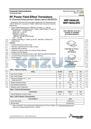 MRF19045LR3_08 datasheet - RF Power Field Effect Transistors N-Channel Enhancement-Mode Lateral MOSFETs