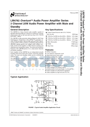 LM4782 datasheet - 3 Channel 25W Audio Power Amplifier with Mute and Standby