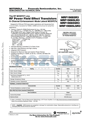 MRF19085 datasheet - RF Power Field Effect Transistors