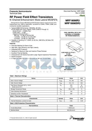 MRF19090R3 datasheet - RF Power Field Effect Transistors