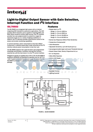 ISL76683AROZ-T7 datasheet - Light-to-Digital Output Sensor with Gain Selection, Interrupt Function