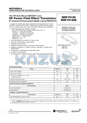 MRF19120S datasheet - RF POWER FIELD EFFECT TRANSISTORS