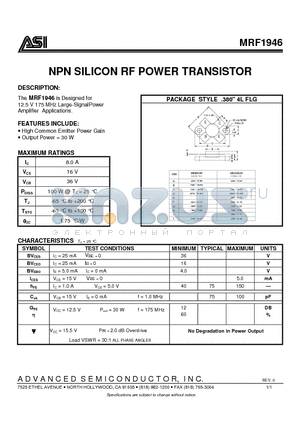 MRF1946 datasheet - NPN SILICON RF POWER TRANSISTOR