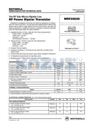 MRF20030 datasheet - RF POWER TRANSISTOR