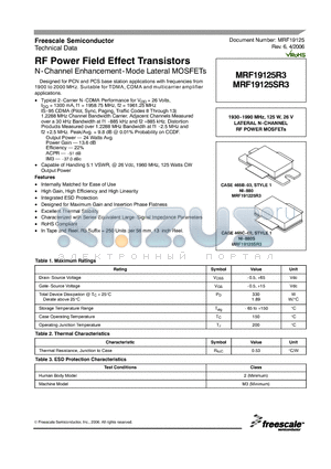 MRF19125SR3 datasheet - RF Power Field Effect Transistors