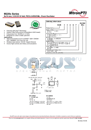M220224BLJ datasheet - 9x14 mm, 3.3/2.5/1.8 Volt, PECL/LVDS/CML, Clock Oscillator
