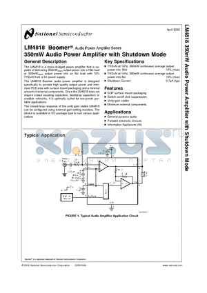LM4818 datasheet - 350mW Audio Power Amplifier with Shutdown Mode