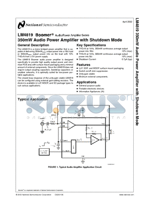 LM4819MM datasheet - 350mW Audio Power Amplifier with Shutdown Mode