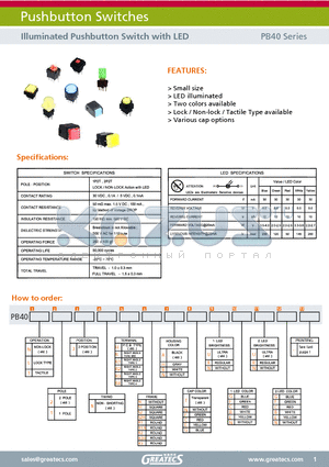 PB40L22NHNNNNGUF datasheet - Illuminated Pushbutton Switch with LED