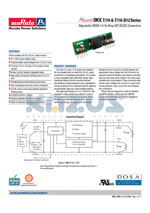 OKX-T/10-D12P-C datasheet - Adjustable DOSA 10/16-Amp SIP DC/DC Converters