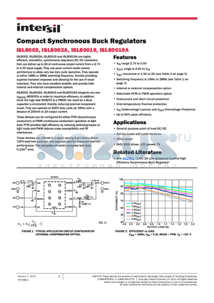ISL80019AIRZ-T datasheet - Compact Synchronous Buck Regulators