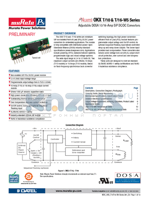 OKX-T/16 datasheet - Adjustable DOSA 10/16-Amp SIP DC/DC Converters