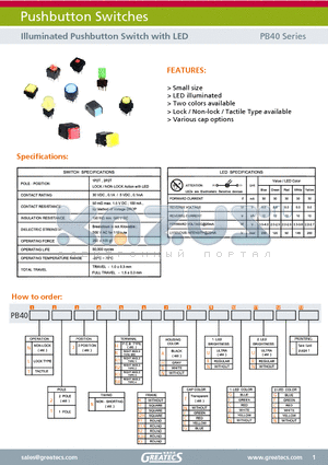 PB40L22NHNNNRBNG datasheet - Illuminated Pushbutton Switch with LED