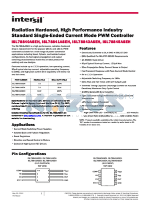 ISL78840ASEHVX datasheet - Radiation Hardened, High Performance Industry Standard Single-Ended Current Mode PWM Controller