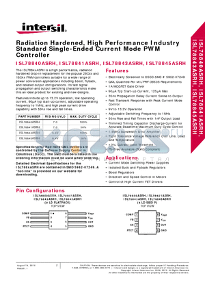 ISL78843ASRH datasheet - High Performance Industry Standard Single-Ended Current Mode PWM Controller
