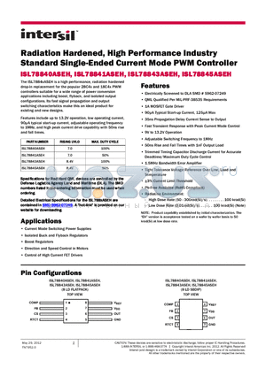 ISL78843ASEHVD datasheet - Radiation Hardened, High Performance Industry Standard Single-Ended Current Mode PWM Controller