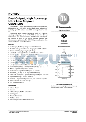 NCP590MN5DTAG datasheet - Dual Output, High Accuracy, Ultra Low Dropout CMOS LDO