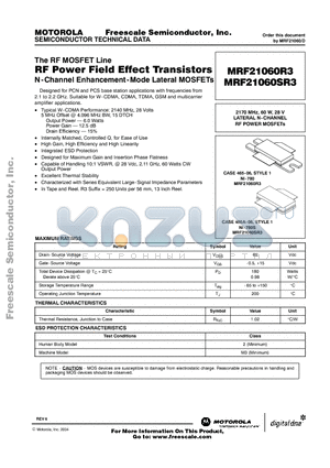 MRF21060 datasheet - RF Power Field Effect Transistors